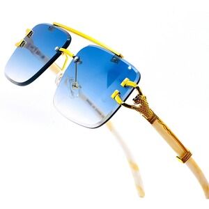 Men Sunglasses Fashion Designer Blue Lens Gold‎ Frame Street Wear Classic Lentes